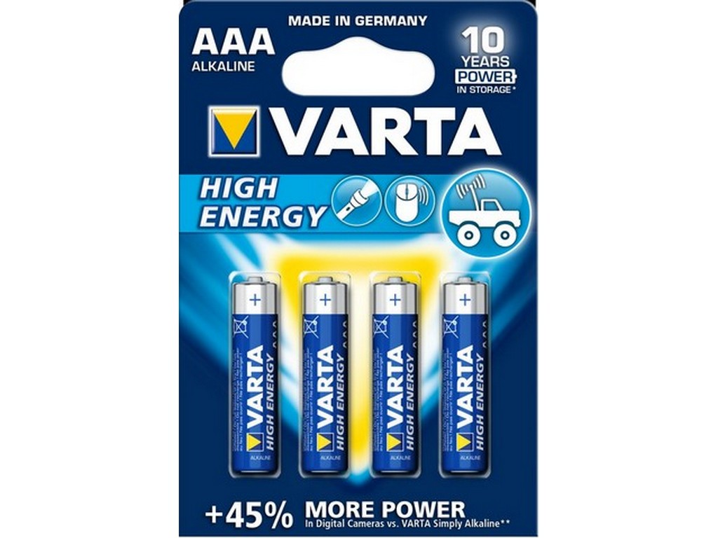 Varta batteri High Energy AAA 1,5V; Ø10,5x44,5mm; BL-4 LR03 - Alkaline