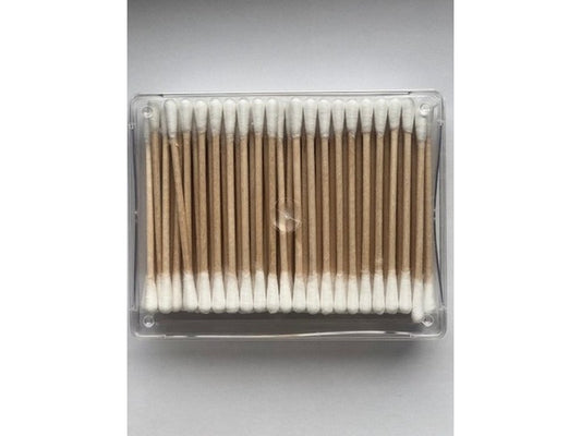 Cotton swabs wood 76mm; plastic box w/100pcs.