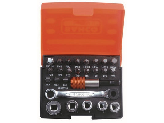 Mini Topnøglesæt m/ 26 dele 1/4" Dynamic Drive toppe