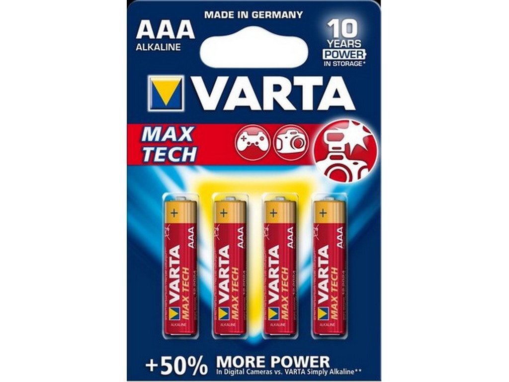 Varta batteri Max-Tech AAA 1,5V; Ø10,5x44,5mm BL-4 LR03 - Alkaline