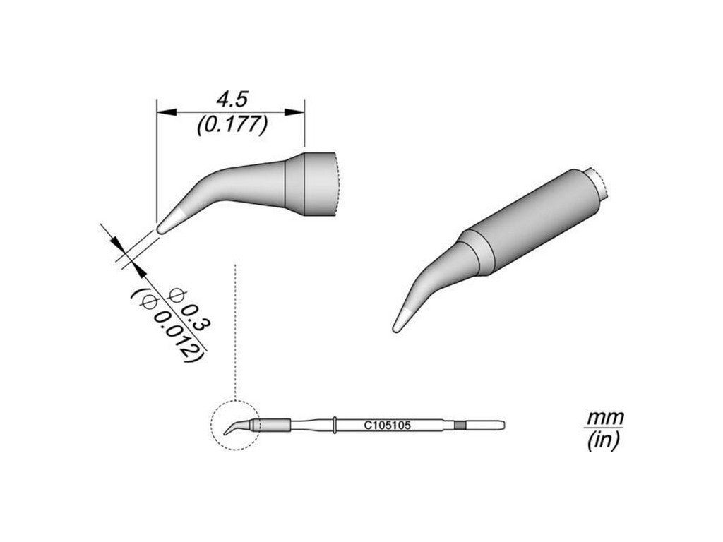 Soldering tip conical bent, D: 0.3 mm, C105105