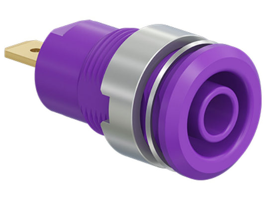 Bøsning SLB4-F forgyldt violet CAT III 1000V 24A m/fladstik 4,8x0,8