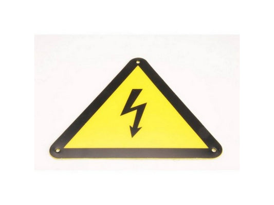 Selvklæbende skilt Sort/gul m/lyn trekantet 100x100x100mm