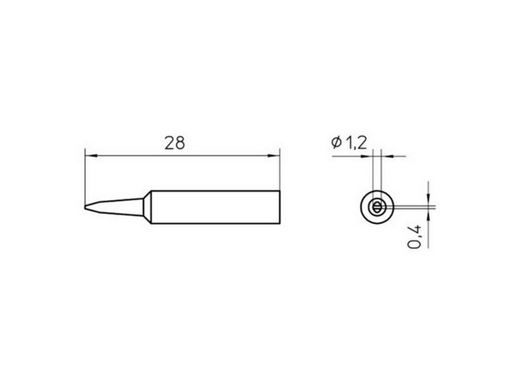 Loddespids XNT K 1,2mm teknisk tegning med dimensioner