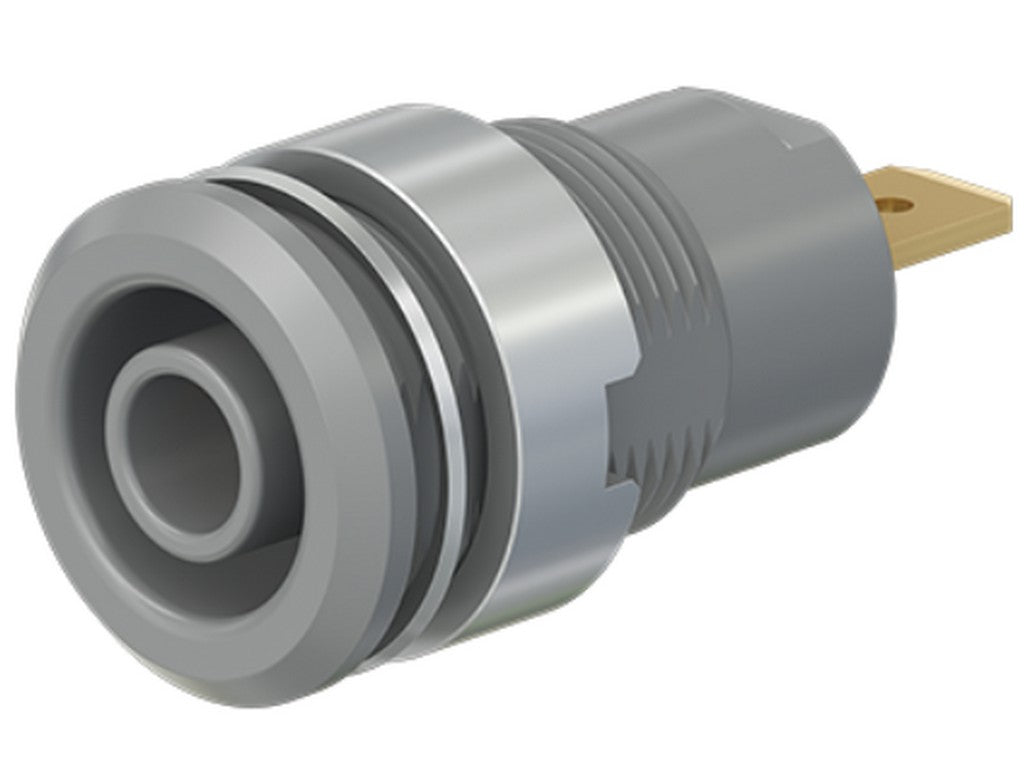 Bøsning SLB4-F forgyldt  grå CAT III 1000V 24A m/fladstik 4,8x0,8