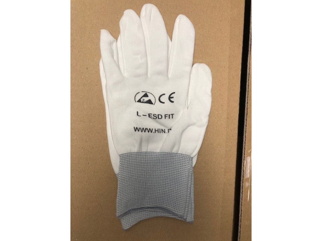 Handsker ESD Hvid nylon PU-coated fingerspids str. L