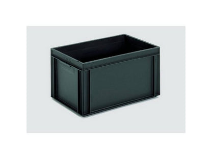 Sort ESD plastkasse 400x300x220mm til opbevaring af elektroniske komponenter.