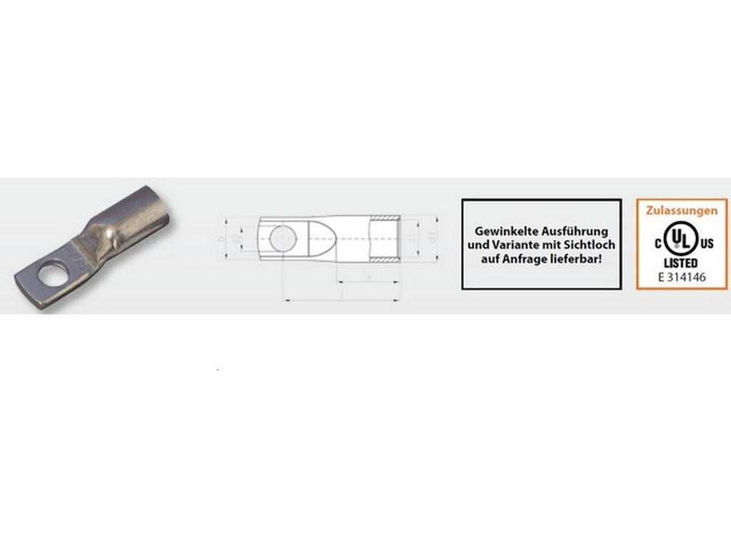 Kabelsko CU fortinnet UL 95mm²-Ø8mm EURO-serien m/smal anlægs flange