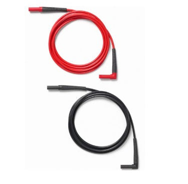 Silicone-insulated test lead pair (red and black) with straight to angled plugs, rated CAT III 1500 