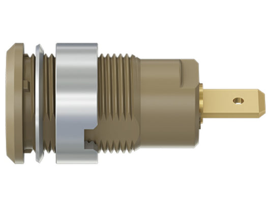 Bøsning  SLB4-F forgyldt brun CAT III 1000V 24A m/fladstik 4,8x0,8