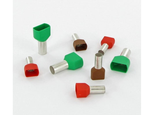 Terminal tube insulated double yellow 2x1mm-L10mm bag w/500pcs.