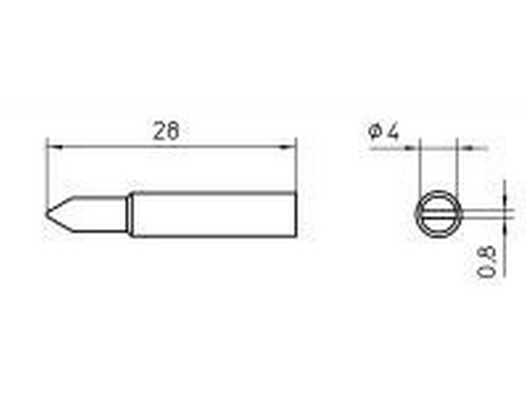 Diagram der viser loddespids Weller XNT D 4,0mm med dimensioner