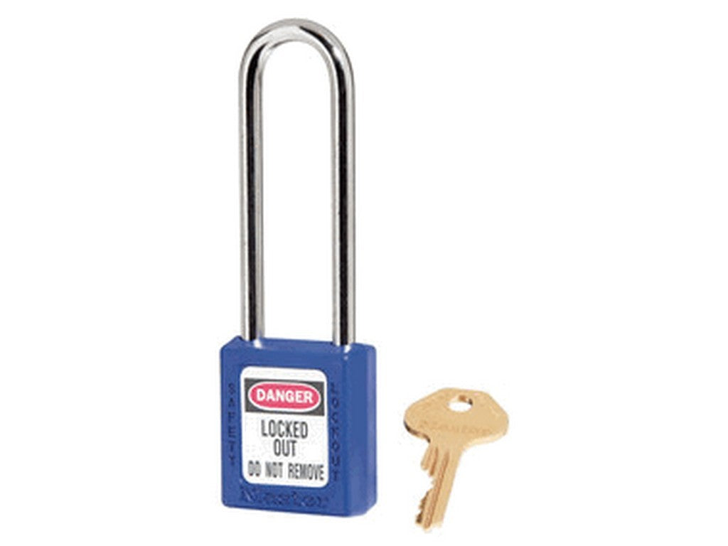 Zenex padlock COMPOSIT BLUE Key different/key retaining-38x38mm w/metal shackle Ø6mm 3 open