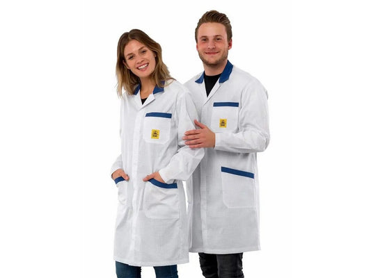 Kittel ESD Pro Line hvid/blå str. L