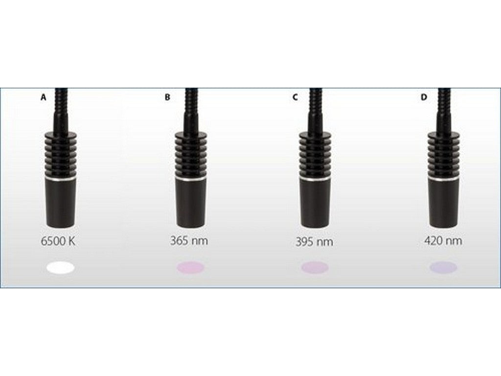 Interchangeable self-sustaining gooseneck-type guide with a 365 nm high-power UV-LED for NZ.9018, L