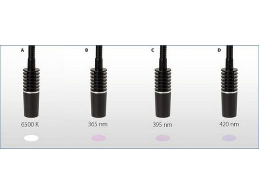 Interchangeable self-sustaining gooseneck-type guide with a 365 nm high-power UV-LED for NZ.9018, L