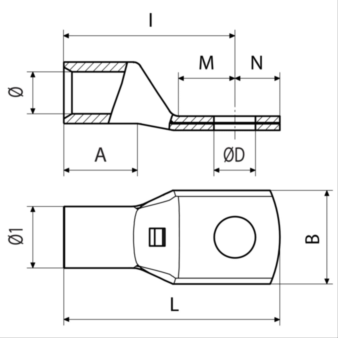 Kabelsko Cu fortinnet 150mm²-Ø10mm; DIN 46 235