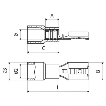 Flat connector insulated red 0.25-1.5mm 2.8x0.5mm