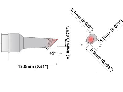 Loddespids Hoof w/dent 45° 2,00 mm til TMT-5000S-2
