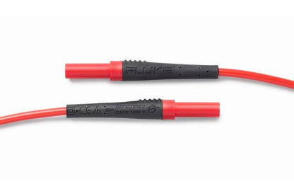 Silicone-insulated test lead pair (red and black) with straight to angled plugs, rated CAT III 1500 