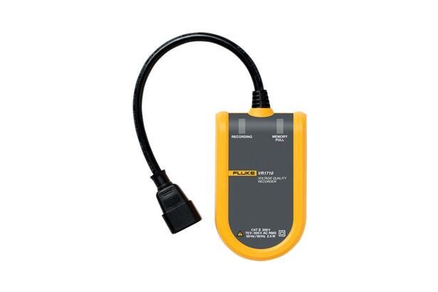 Fluke VR1710 enkeltfaset spændingskvalitetsoptager med sort strømkabel og gult instrumenthus.