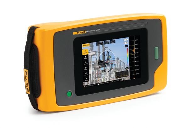 Fluke ii915 Sonic Industrial Imager skærm viser akustisk måling af elektriske komponenter.
