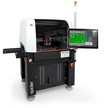 Essemtec Spider SMT jet dispenser maskine med skærm og spindellogo
